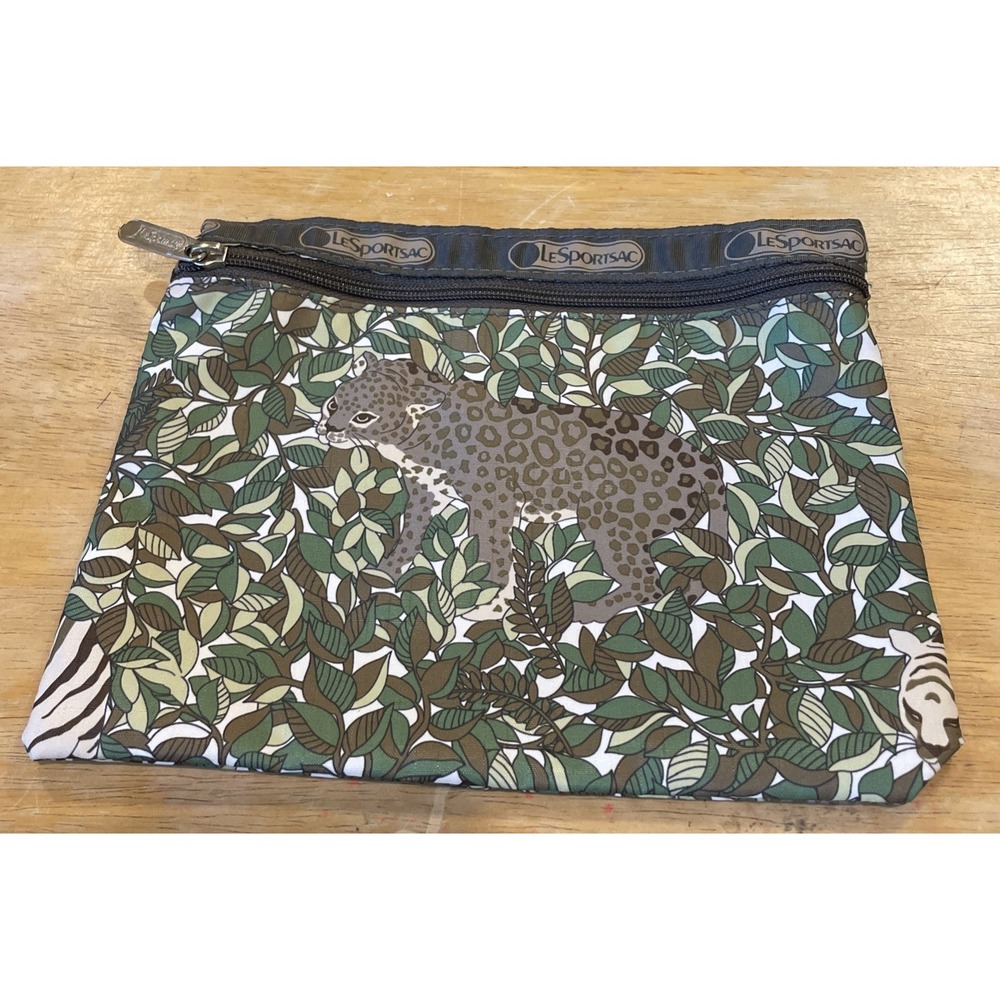 LeSportsac Womens Small Pouch Green Jungle Animal Print Leopard Zebra Tiger Zip